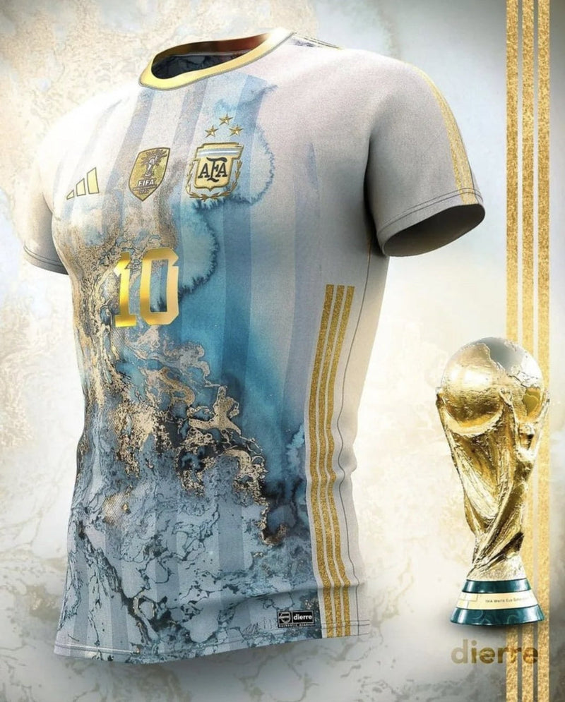 Camisa Edição Especial Mapa Ouro Argentina - Masculino - Branco - Azul e Dourada