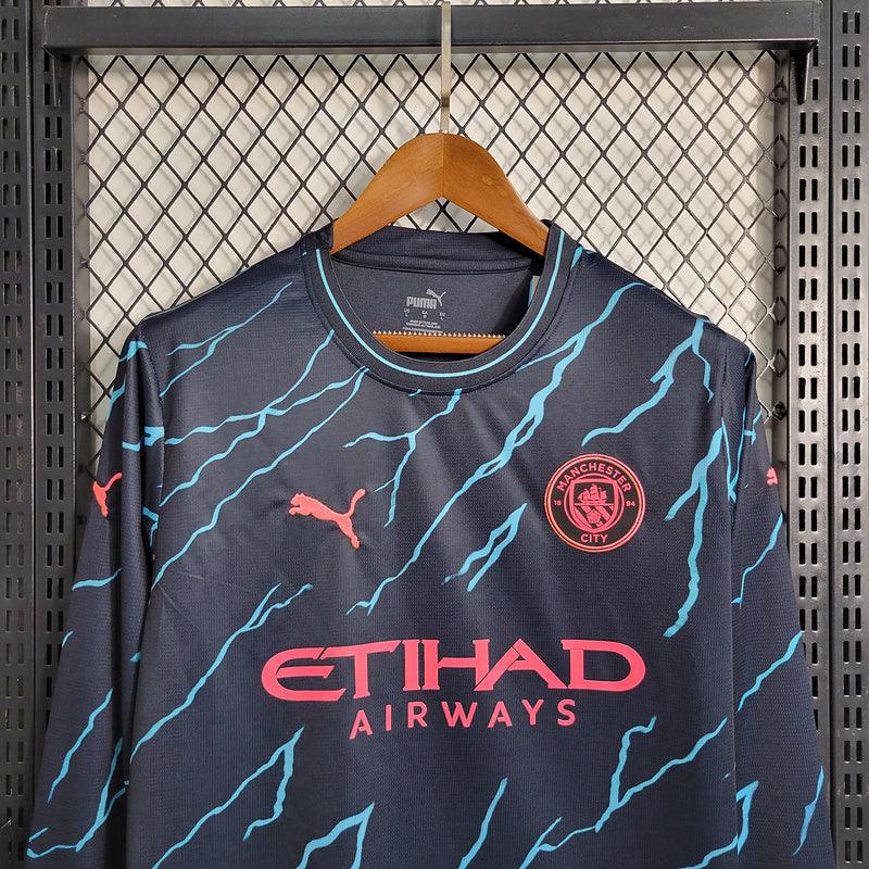 Camisa Manchester City II Away 2023/24 Adidas (Manga longa) Preta