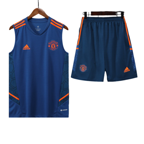 Conjunto Regata Manchester United 22/23 Adidas - Azul+Laranja