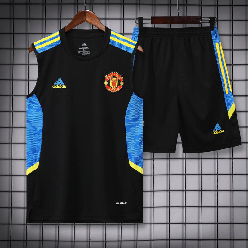 Conjunto Regata Manchester United 21/22 Adidas - Preto + Azul + Amarelo