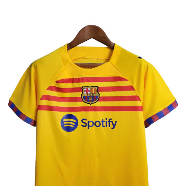 Kit Infantil Barcelona 4 Camisa e Short 2023/2024 - Amarelo