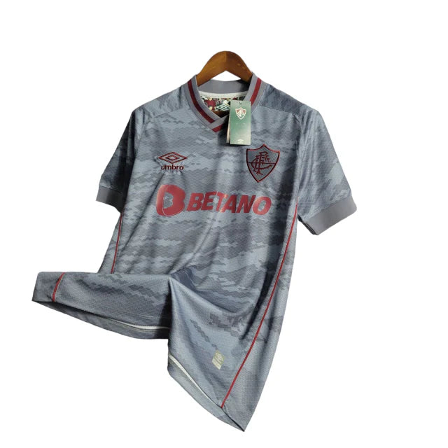 Camisa Fluminense III 21/22 Torcedor - Umbro Masculina - Cinza com detalhes em vinho