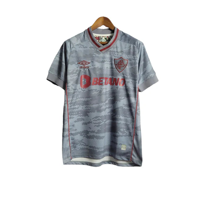 Camisa Fluminense III 21/22 Torcedor - Umbro Masculina - Cinza com detalhes em vinho