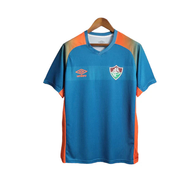 Camisa Fluminense Pré Jogo 23/24 Torcedor Masculina - Azul com detalhes em laranja